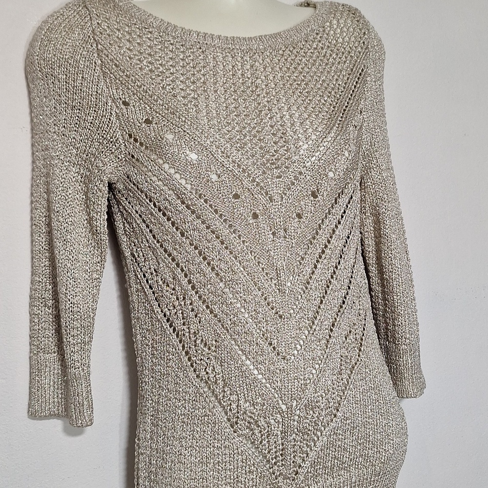White House Black Market Textured Metallic Gold Knit - Picture 3 of 7